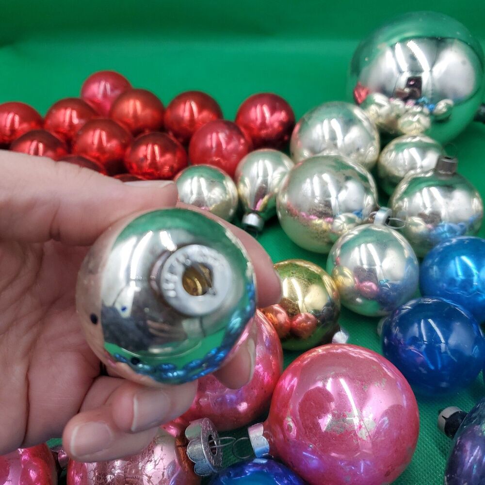 Lot of 59 Vintage Shiny Metallic Christmas Ornaments All Size/Color Made In USA - Picture 12 of 15